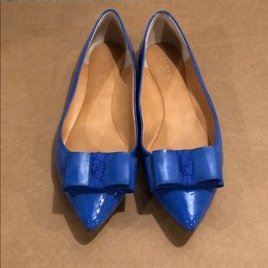 J Crew Blue Patent Leather Bow Flats